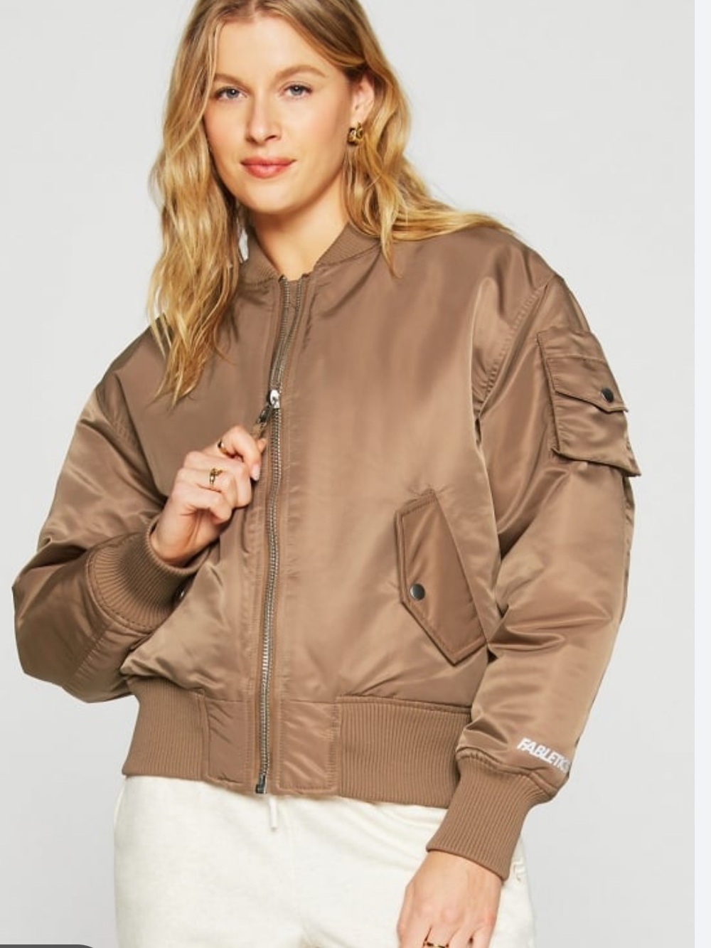 Fabletics Taupe Satin Iconic Bomber Jacket - Women size xl NWT